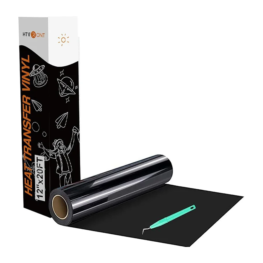 20FT Plotterfolie Textil-30.5cmx6.1m Schwarze Flexfolie zum Aufbügeln auf T-Shirt – Schwarz