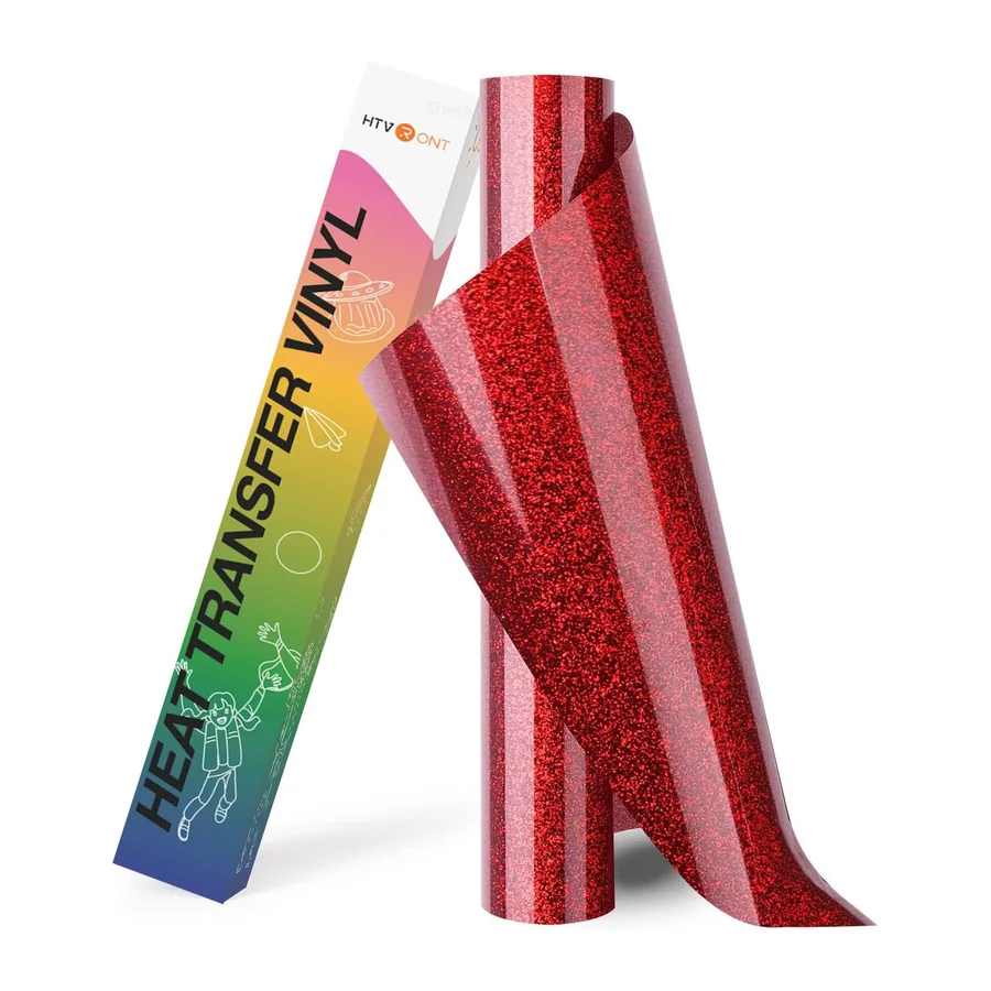 Rot Glitzer HTV Folie Rolle 25,4 cm x 2,44 m, Glitzer Bügelbild-Folie für alle – Rot · 25,4 cm x 2,44 m