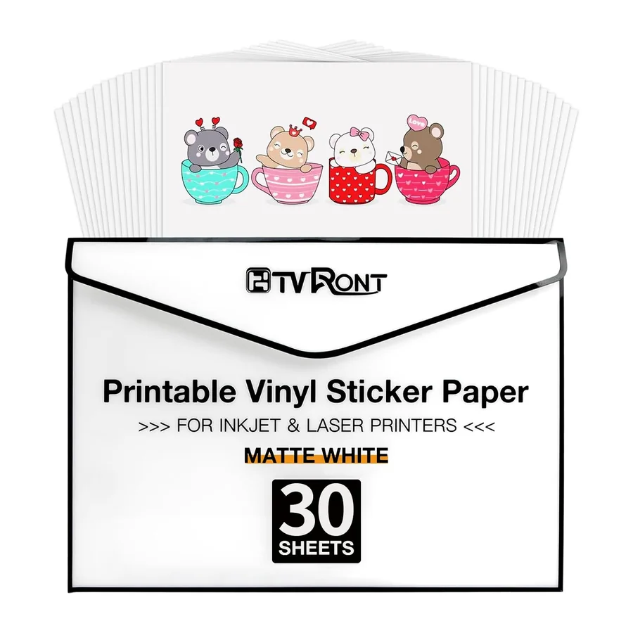 Bedruckbares Vinyl - 30 Blatt Sticker Papier zum Bedrucken, Matte Etiketten Selbstklebend – 30 Blatt