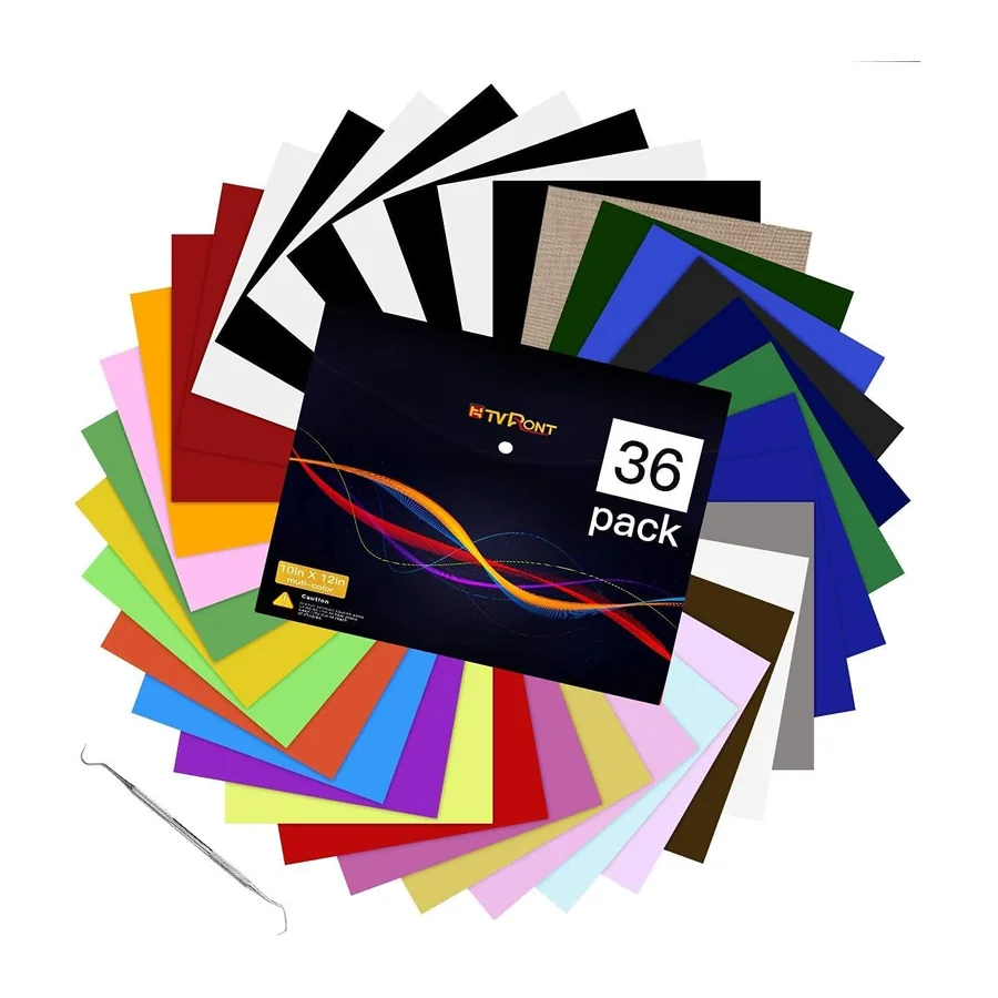 Plotterfolie Textil - 36 Stück Vinylfolie Plotter, 27 Farben Flexfolie Plotter Textil - – 36 Stück