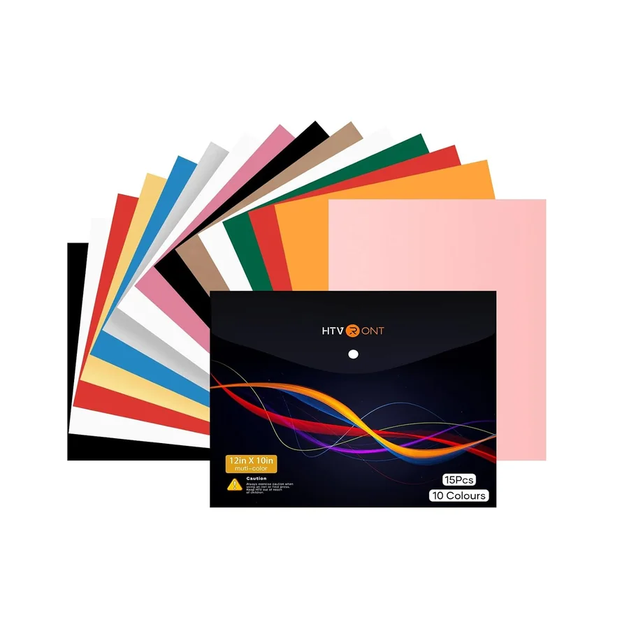 Wärmetransfer-Vinyl, 30,5 x 25,4 cm, 15 Blatt HTV-Vinyl (PU), 10 verschiedene Farben mit – PU