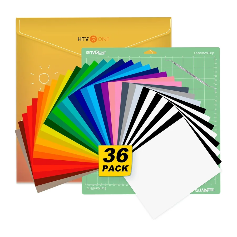 Plotterfolie Textil, 36 Stück 30.48 x 25.4 cm, Flexfolie Bonus 1 Pack Schneidematte, 25 – 36 Stück