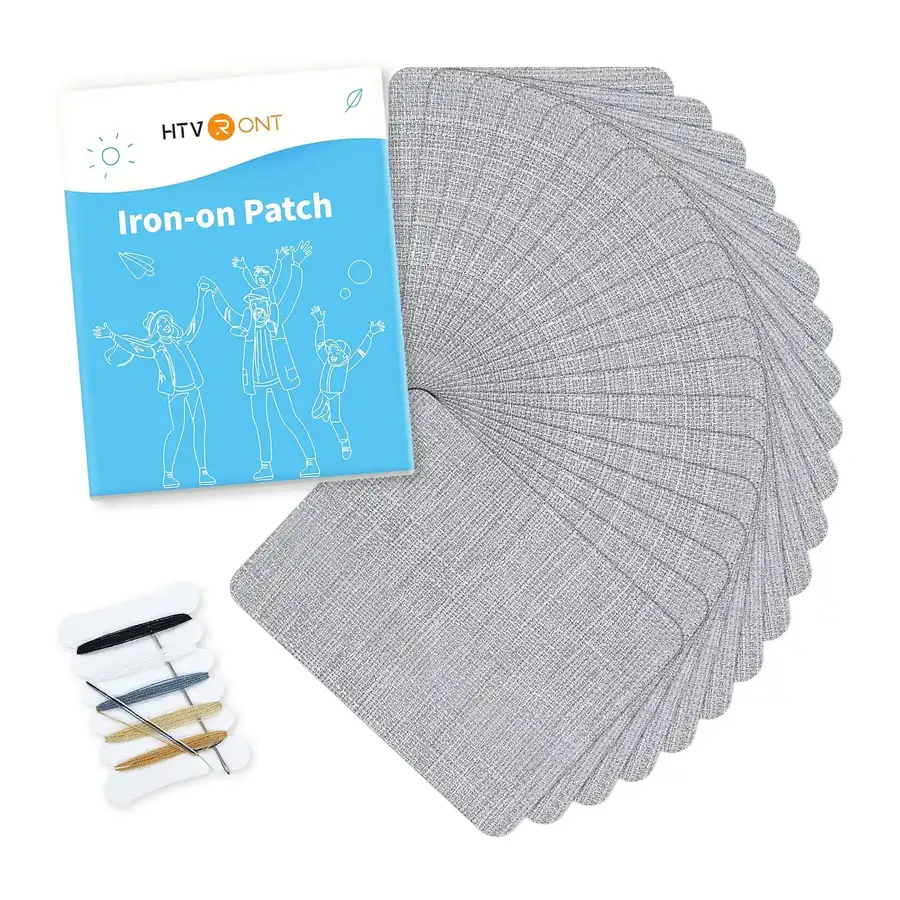 Aufnäher zum Aufbügeln, 20 Stück, graue Leinen-Denim-Patches für Jeans-Reparatur, langlebig – 20 Stück
