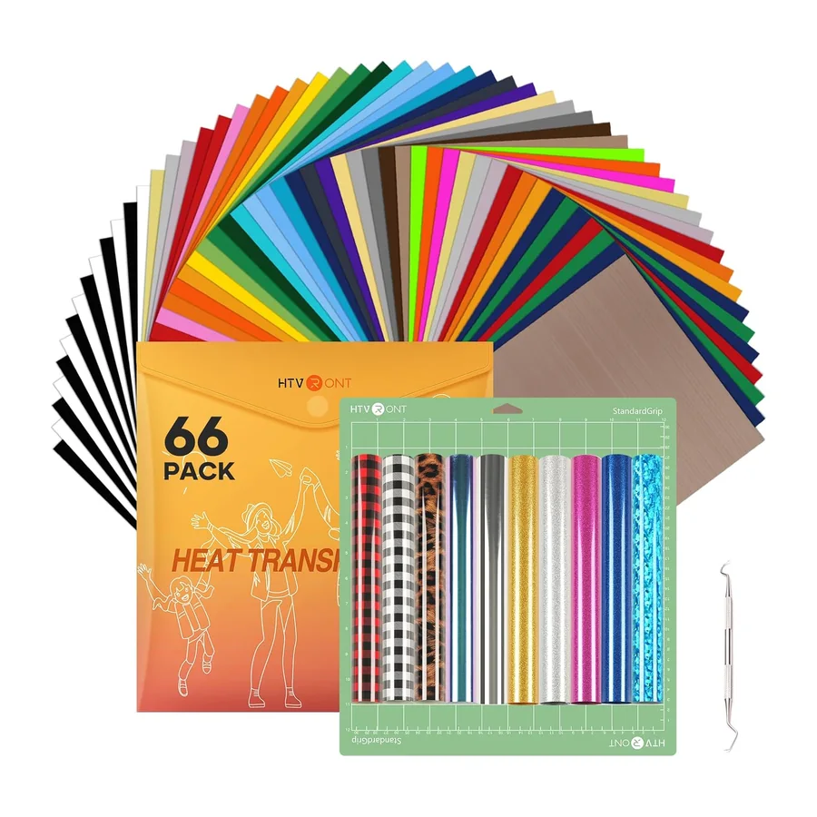 Plotterfolie Textil 66 Pack- Flexfolie Plotter Textil 40 Farben 30.48 cm x 25.4 cm- HTV – 30.48 cm x 25.4 cm · 66 Pack