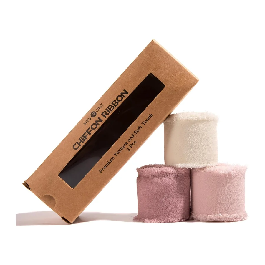 Chiffon-Seidenband, 3 Rollen, 3,8 cm x 7 m, weich, handgefertigt, Rosa, für – cremefarben und rosa