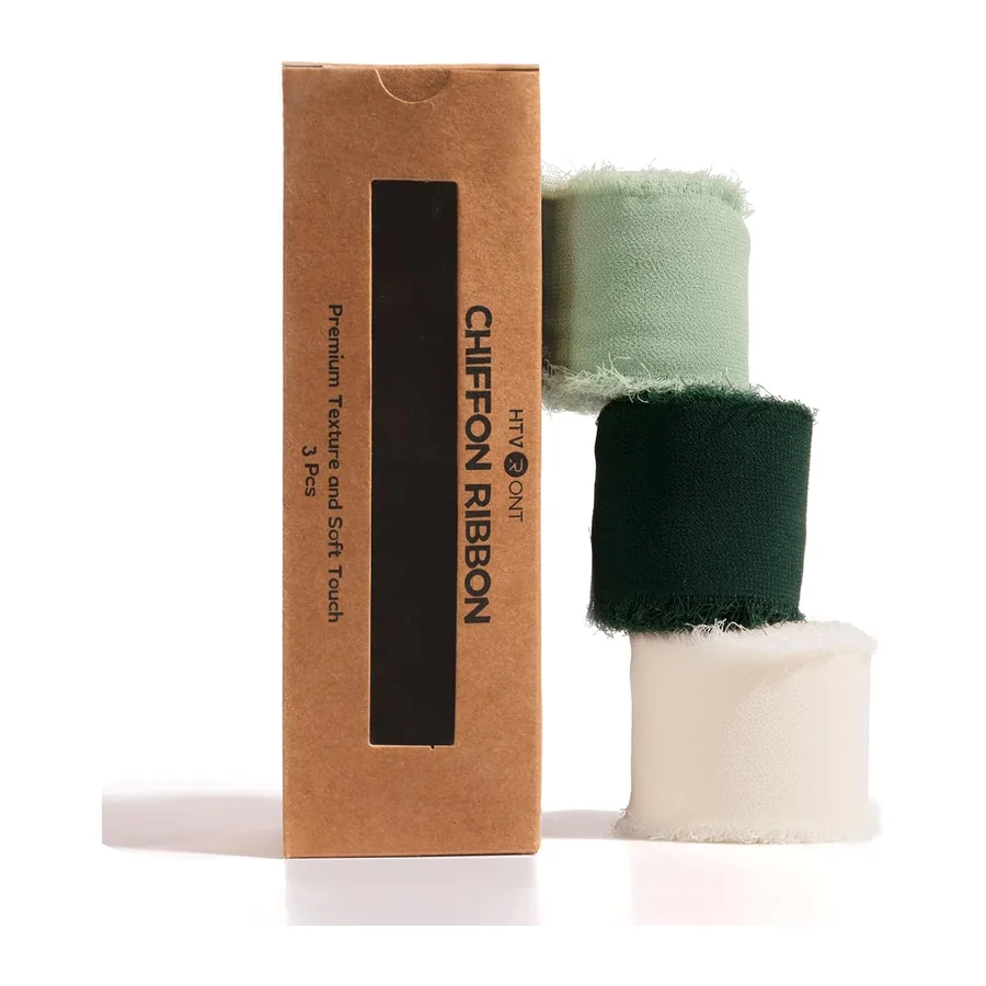 Chiffonband 3 Rollen 3.81 cm x 6.4M Geschenkband für Weihnachten Hochzeit, Taufe und