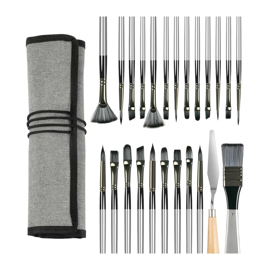 Pinselset Acrylfarben - Acrylpinsel mit Leinwand Pinsel Fall für Aquarell Öl Steinmalerei – 24 PCS
