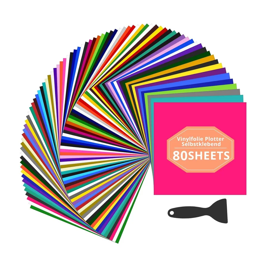 Pack of 80 Vinyl Plotter Film - Plotter Film Vinyl in 45 Beautiful Colours (Matt and – 30.5 x 30.5 cm