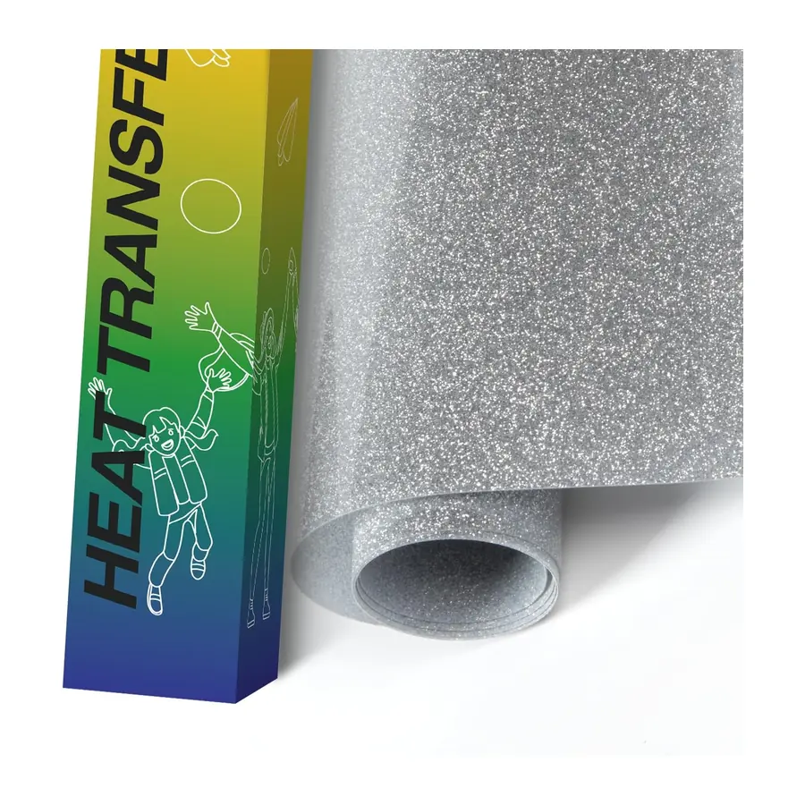 Smart Glitter Silver Iron on Vinyl, 33 cm x 0,9 m, Premium-Glitzer-Wärmetransfer-Vinyl, – 33 cm x 0,9 m